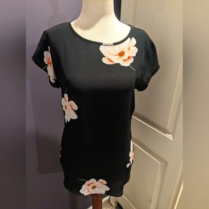 Black floral print chiffon